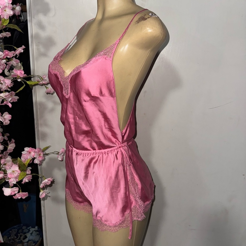 Victoria's Secret Pink Satin Chemise with V-Neck and Tie Waist